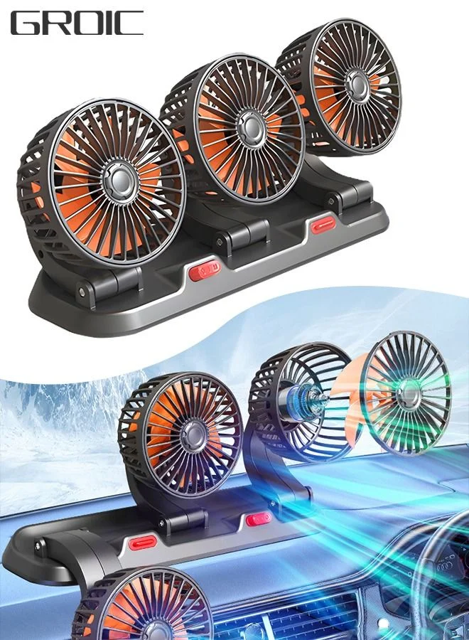 GROIC 3-Head Car Cooling Fan 24V Adjustable Air Circulation System with Aromatherapy Box and Parking Number Plate (Black, 3-Head) tf2j2