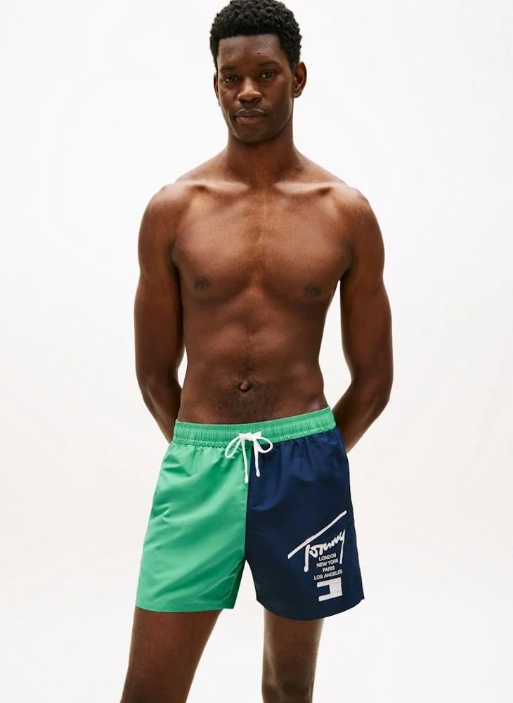 Premium Colour-Blocked Mid Length Swim Shorts for Men (Multi-Color, Medium) dbsmj