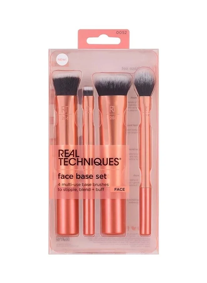 Real Techniques Face Base Makeup Brush Set (Premium Synthetic Bristles, Professional Application, Maroon) m4d21