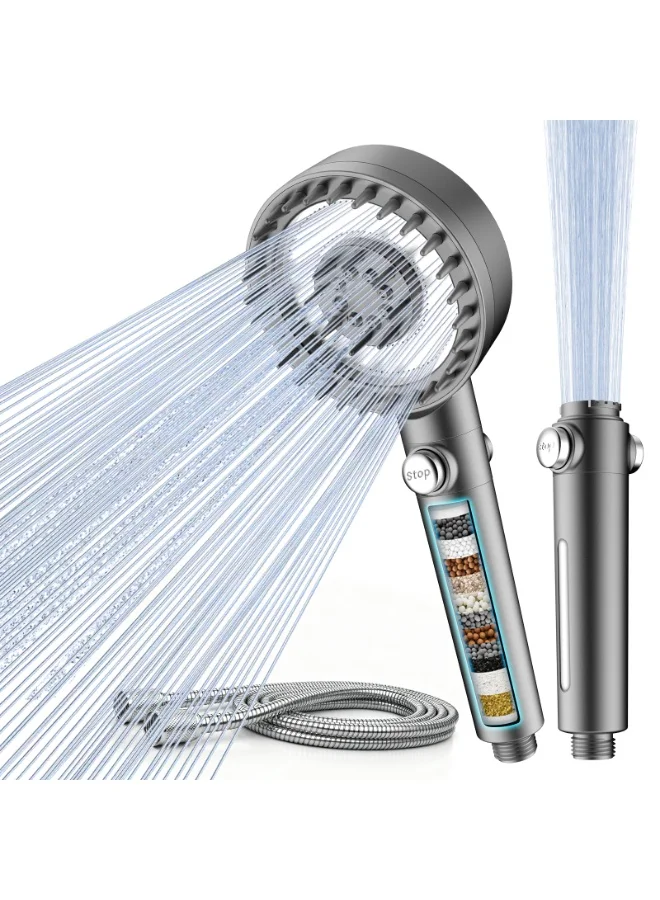 Premium Filtered Shower Head High Pressure 4-Spray Mode with ON/OFF Switch for Pets (Gray) wq4j8