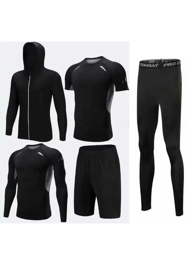 Joychic Mens 5-Piece Quick Dry Compression Set Athletic Workout Gear (Black, Large) amdz8