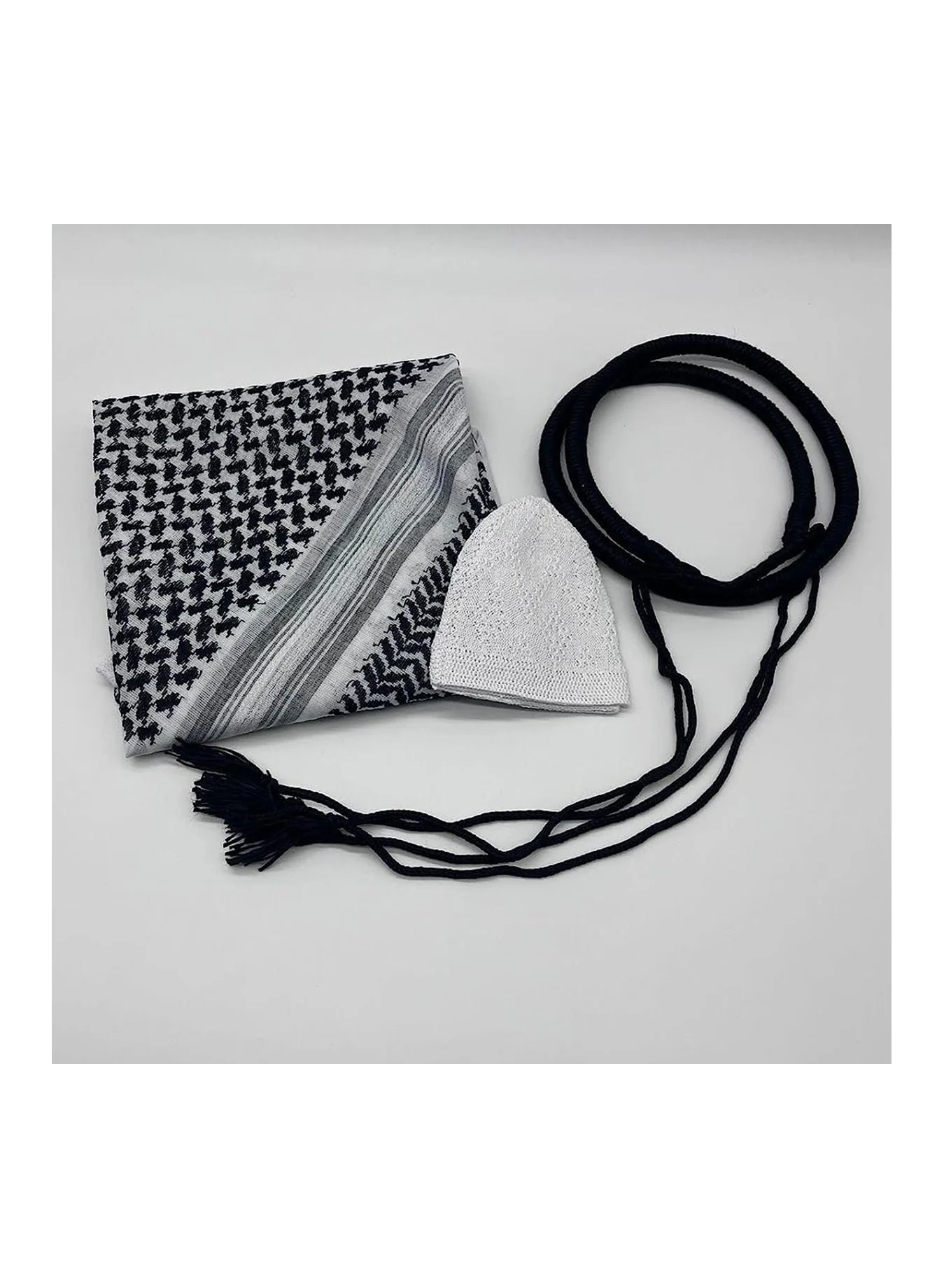 Caprisious Ghutra Headwear Set for Men Premium Arab Keffiyeh Scarf with Agal Iqal Ring (One Size) 5gi4l
