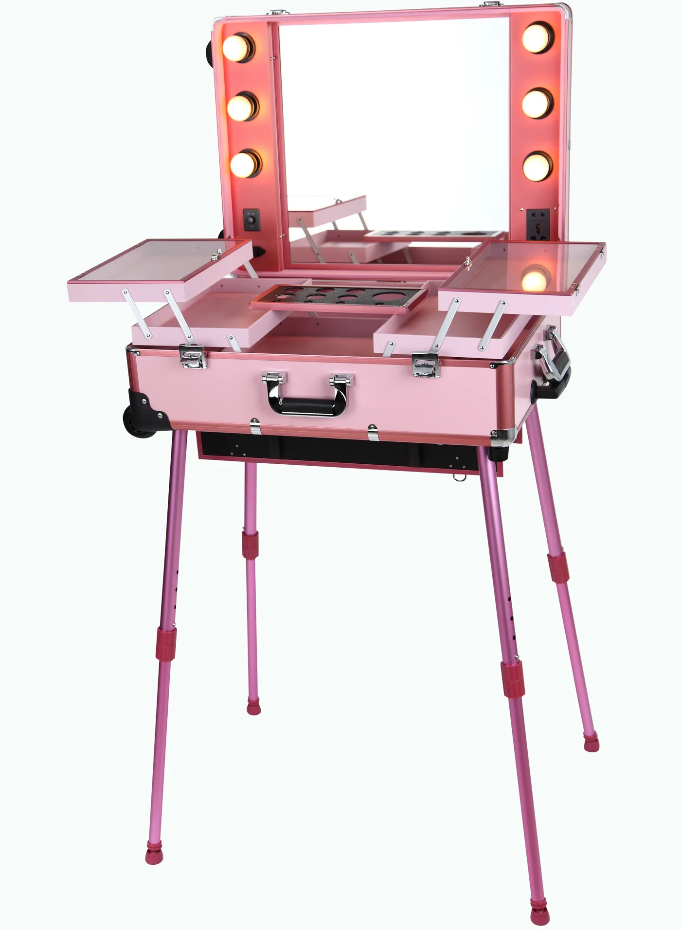 MAYLAN Professional Makeup Train Case with LED Lights and Trolley (Pink, Queen Size) 184tp
