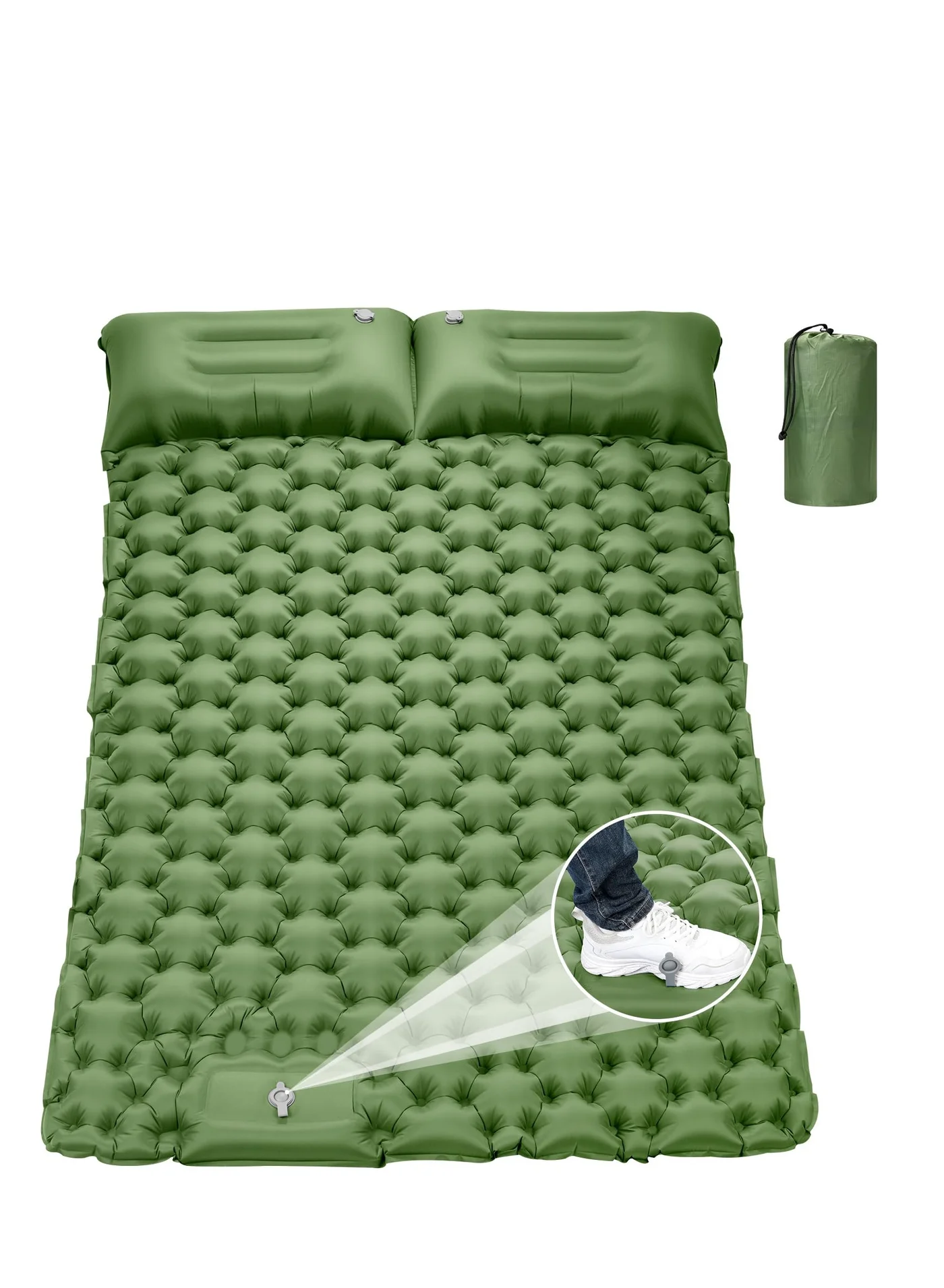 Arabest Double Camping Sleeping Pad with Built-in Pump and Pillow, Self-Inflating Air Mattress for Hiking and Backpacking (Green, 198cm x 124cm x 10cm) qkals