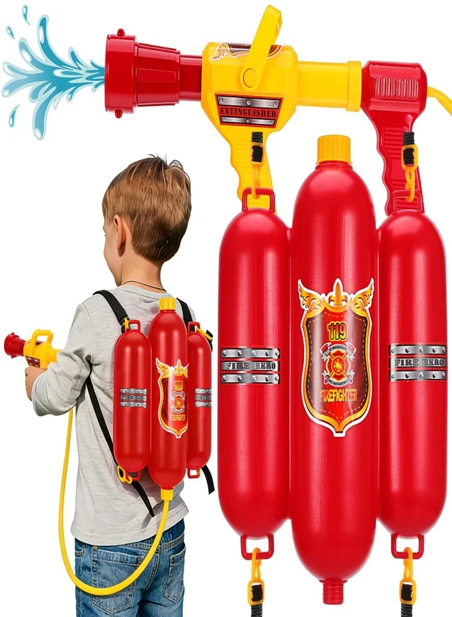 Firefighter Backpack Water Shooter Toy for Kids Outdoor Summer Pool Beach Play (Red, 2000 mL) 7s4xb