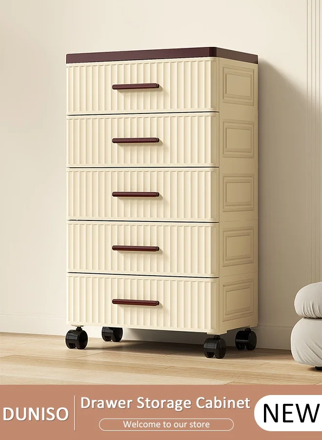 DUNISO 5-Layer Storage Cabinet Drawer Cart with 360¡ã Wheels (Premium Plastic, Space-Saving Organizer for Home and Office) njj6n