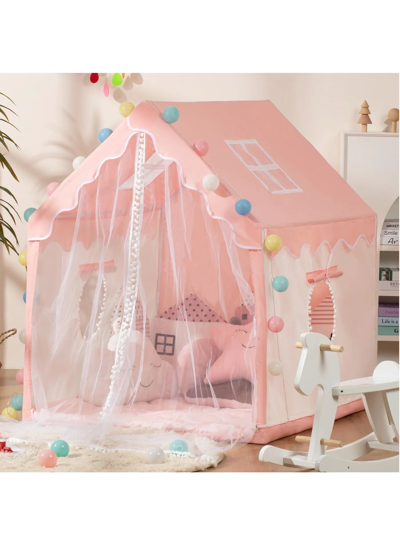 GUDOO Kids Playhouse with LED Lights and Cloud Pendant, Indoor Outdoor Activity Tent for Boys and Girls (130 x 100 x 130 cm) tz4wq