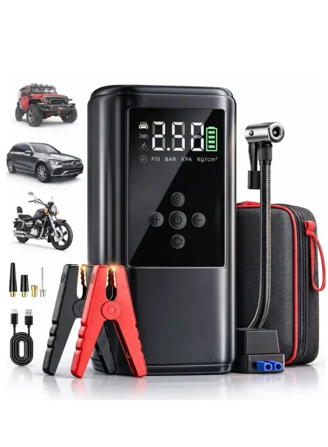 AOTUO 6000A Portable Car Jump Starter with 160PSI Air Compressor (12V, 10L Diesel Capacity) 12h6t