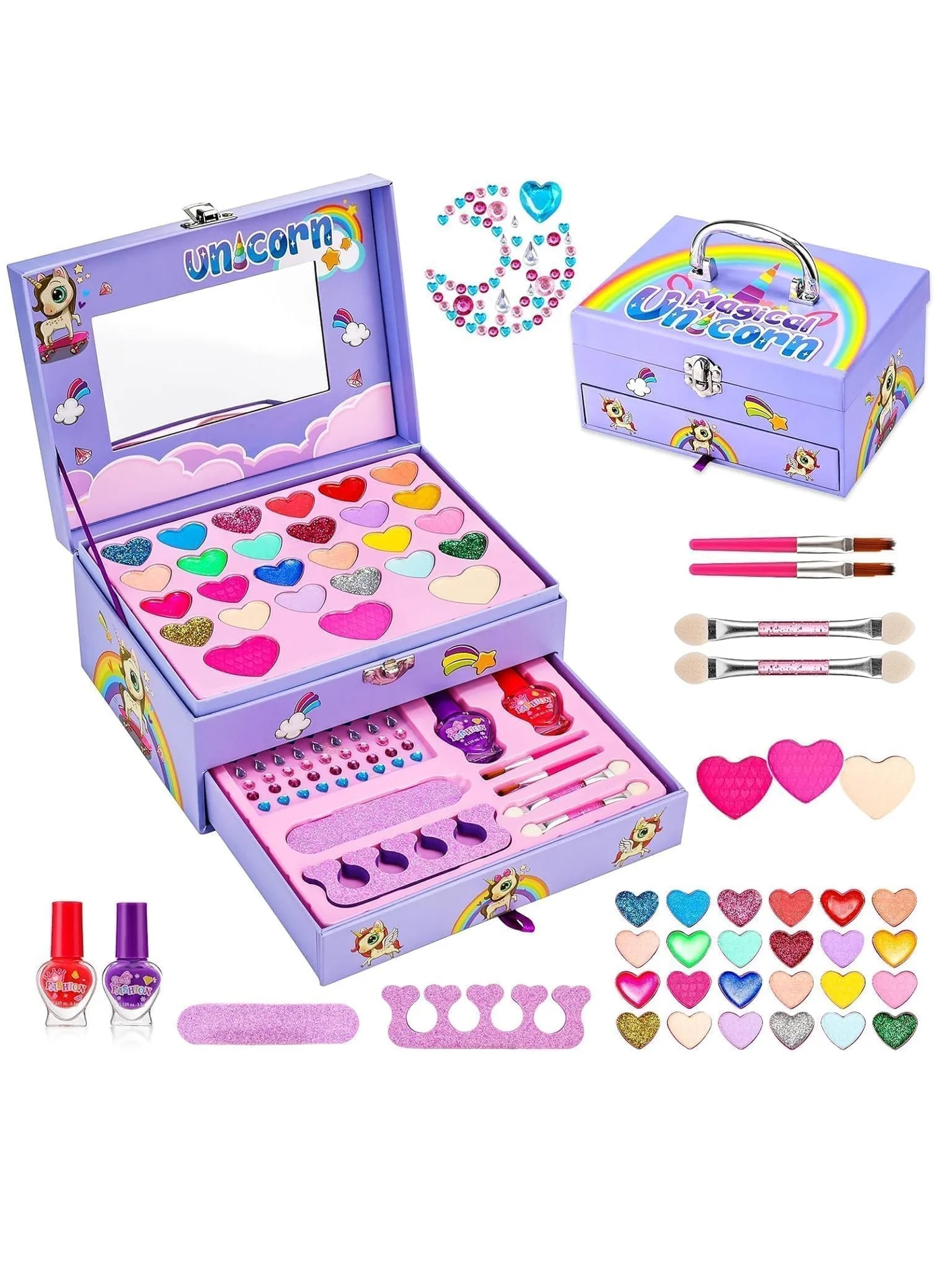 FengSVMA Kids Makeup Kit Pretend Play Cosmetic Set with Mirror (Washable, Non-Toxic, 1 Set) uoqta