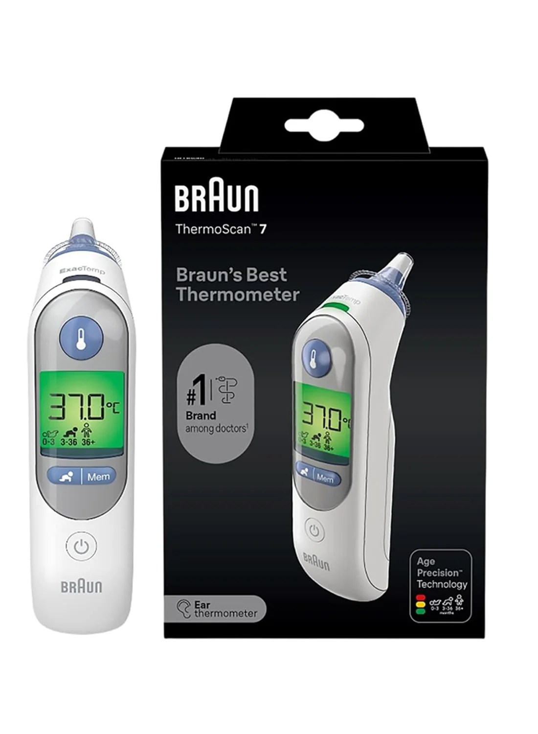 Premium Digital Ear Thermometer with Age Precision Technology and Backlit Display (White, 1 Unit) l5tyh