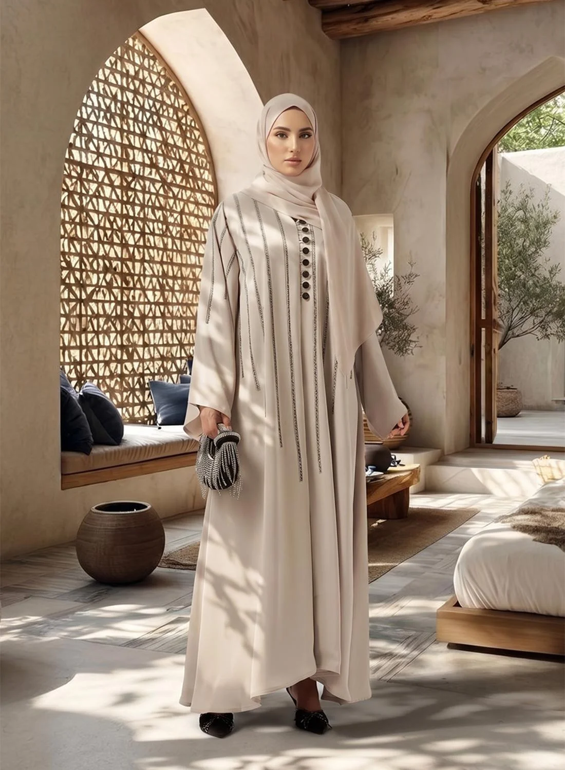 Hayas Closet Elegant Abaya with Button Detailing and Matching Sheila (Black, One Size) zw3vo