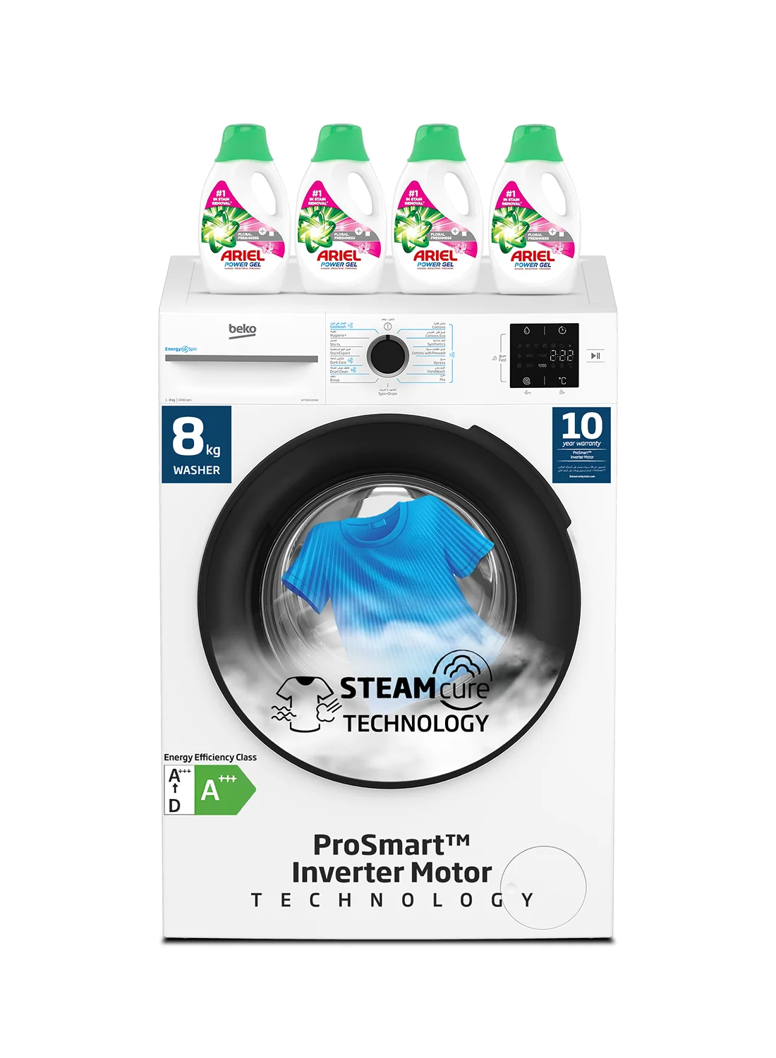 Beko 8 kg Front Load Washing Machine with ProSmart Inverter Motor, 1400 RPM, 15 Programmes, SteamCure Technology (White, 8 kg) jpf35