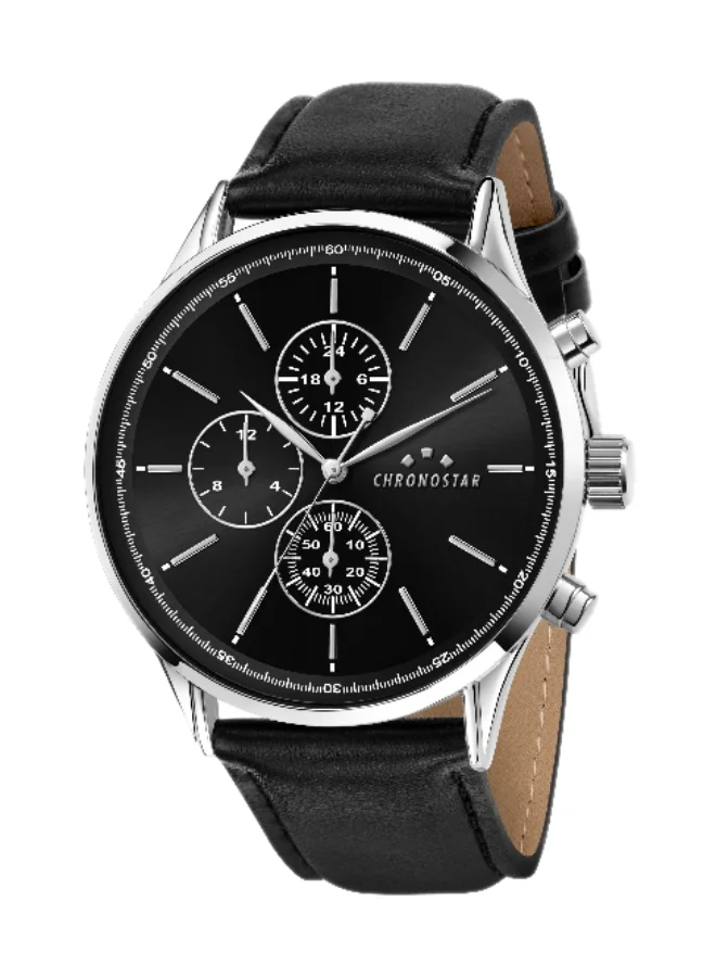 Chronostar Men's Analog Quartz Watch with Black Leather Band (44mm) 87gvk