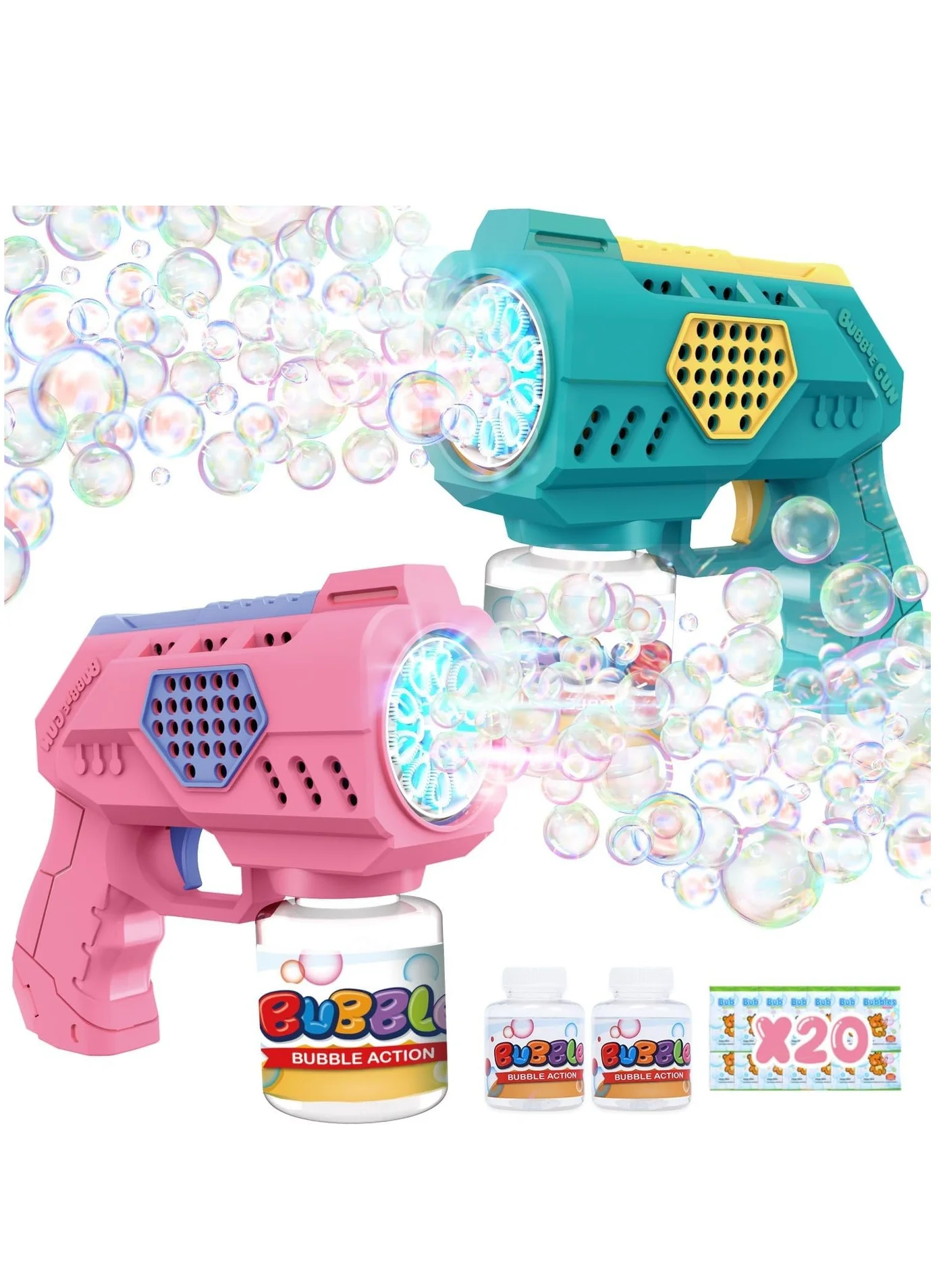 Automatic LED Bubble Machine Gun Set (2 Pack) with Bubble Solution for Kids Outdoor Play o8sr9