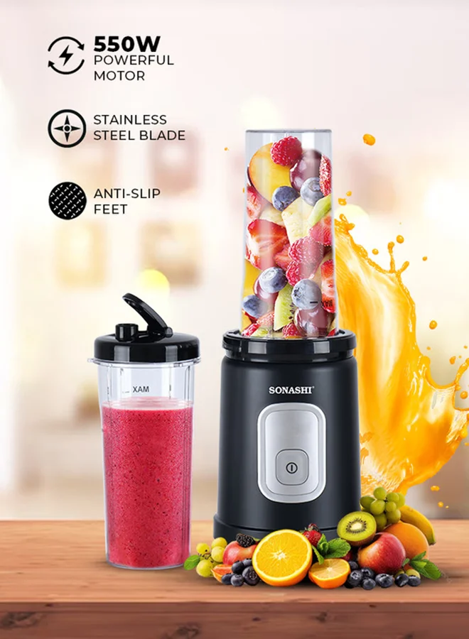 Portable Sports Blender Smoothie Maker 550W High-Speed Personal Mixer with Stainless Steel Blades (Black, 600 mL) kwyxa