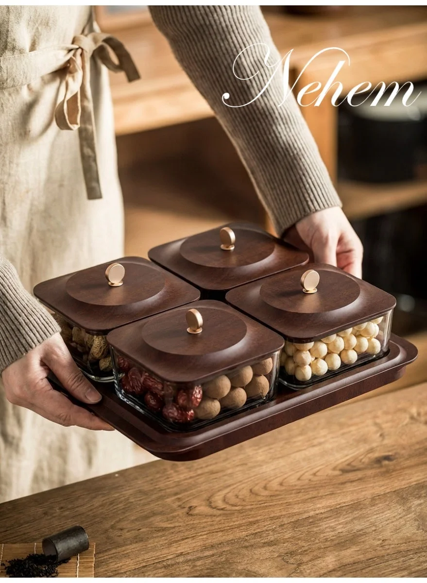 Nehem Wood Grain Serving Tray Decorative Nut and Candy Container for Party (Large) jlidv