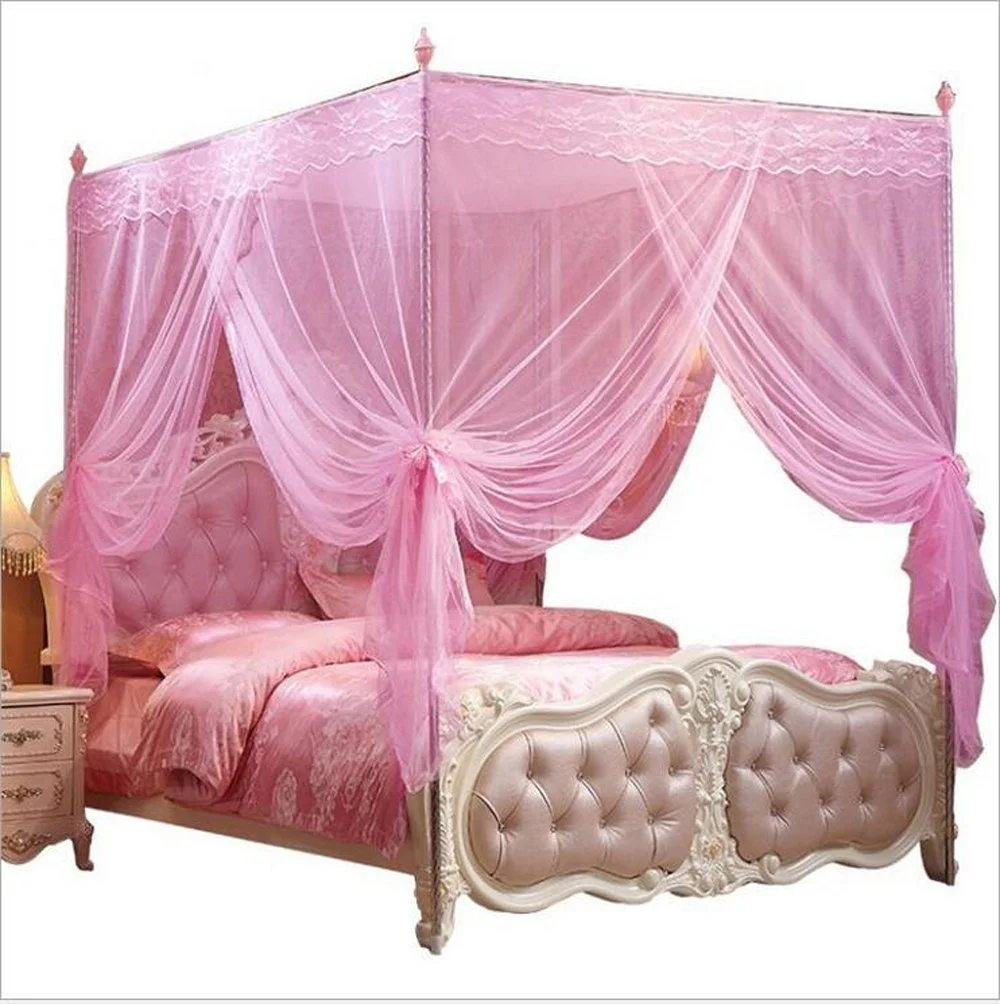 Nattey 4 Corners Post Canopy Bed Curtain Premium Pink Mosquito Netting for Full Size Bed (Pink, 137cm x 190cm) b7s9p