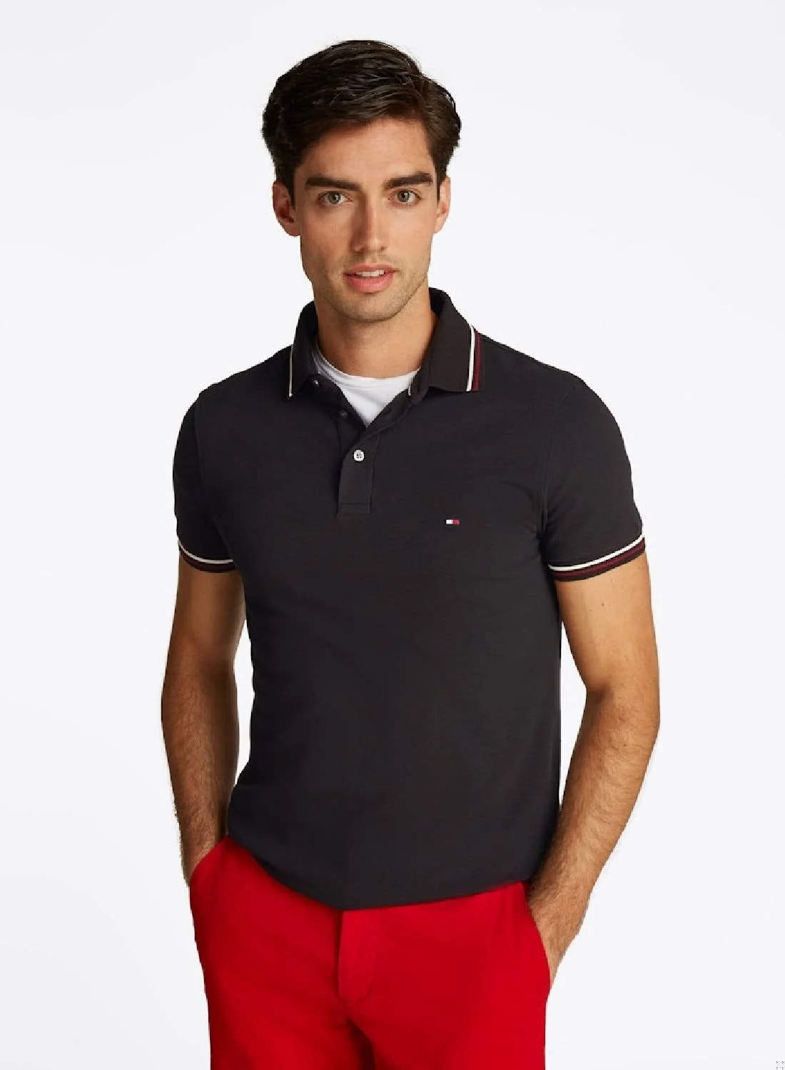 Premium Slim Fit Tipped Polo Shirt Breathable Cotton Casual Wear for Men (Solid, M) e1iq5