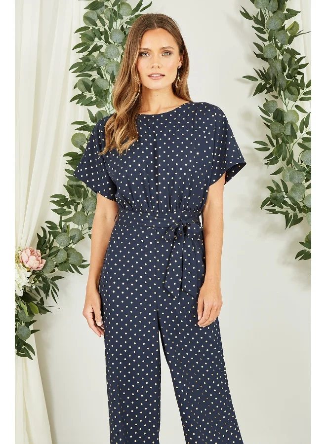 Mela London Navy Spot Batwing Jumpsuit Premium Casual Elegant Romper (Navy, Medium) ymxex