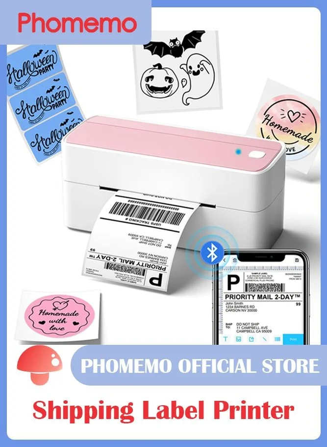 Wireless Thermal Shipping Label Printer for Small Business (White and Pink, 1 Unit) n9tpx
