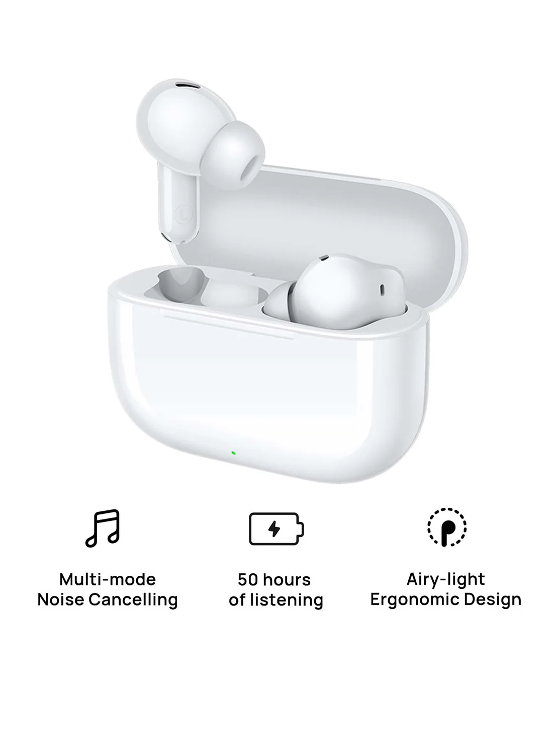 Smart True Wireless Earbuds with Active Noise Cancelling, Bluetooth 5.4 In-Ear Headphones, IP54 Water-Resistant (White) ouz98