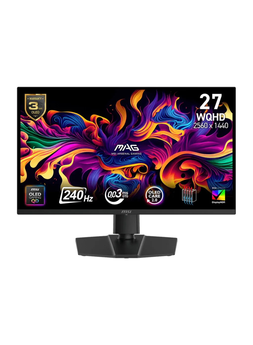 Premium 27-inch QD-OLED Gaming Monitor WQHD 240Hz 0.03ms Response Time with Adjustable Stand (Black, 27 inch) gt3wp