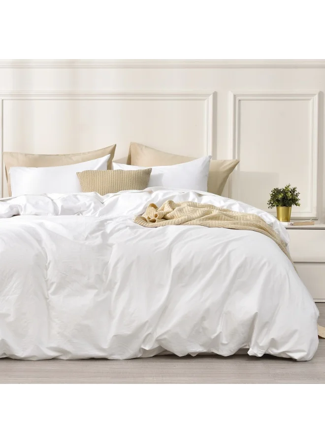 PHF Garment Washed Cotton Duvet Cover Set, Breathable Soft Bedding with 2 Pillowcases (Queen Size, 230cm x 230cm, White) dve6r