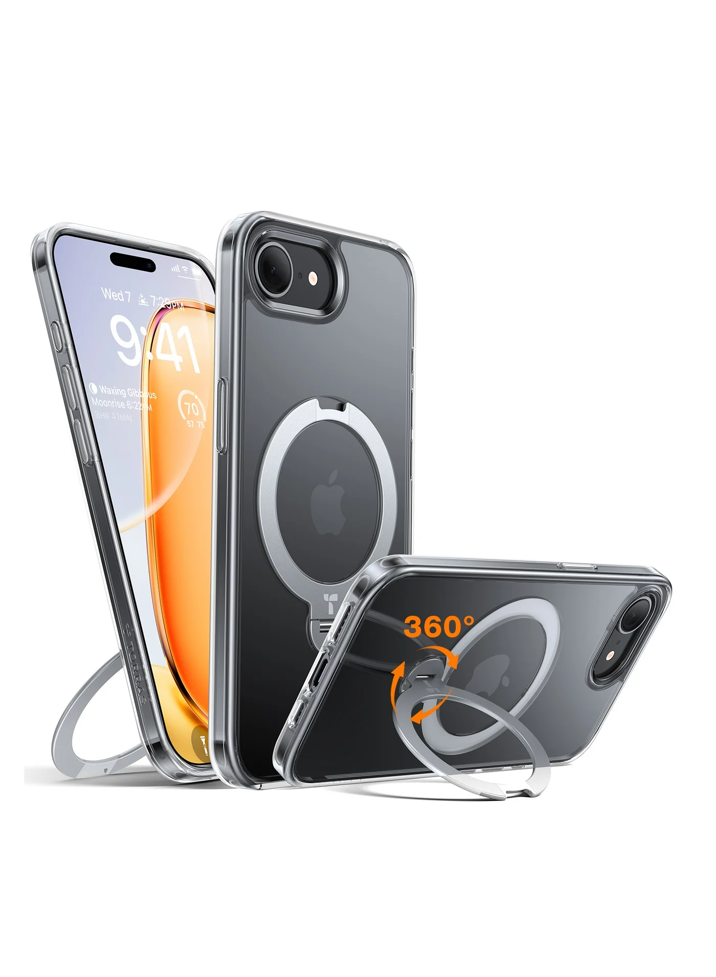Premium Protective Phone Case with 360¡ã Rotatable Kickstand and Ring Holder for 6.1-Inch Devices (Clear) v47k2
