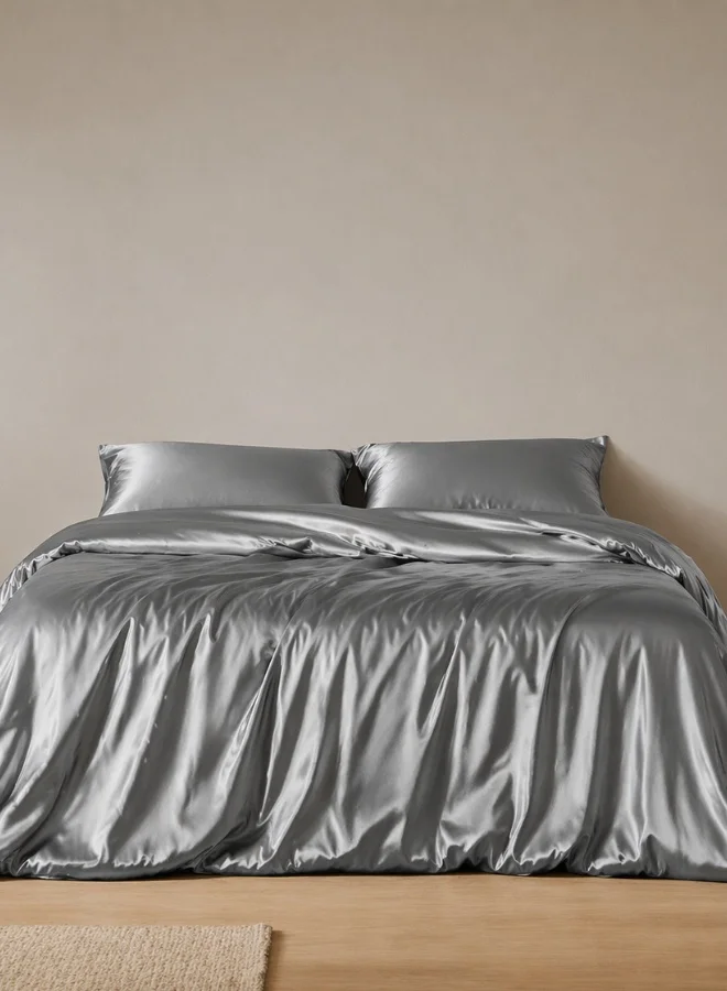 LUNA Home Silky Satin Bedding Set (6-Piece, King Size, Silver) Premium Soft Solid Color Bed Linen for Bedroom d22cy