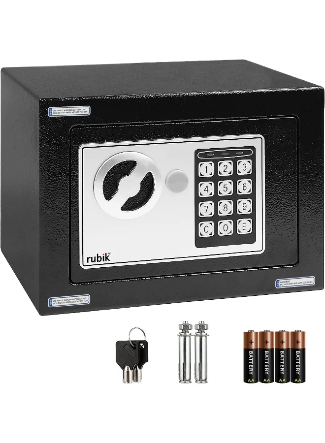 Rubik Digital Security Safe Box with Electronic Keypad and Manual Key Lock for Home Office Jewelry and Cash Storage (23x17x17cm) hwwhr