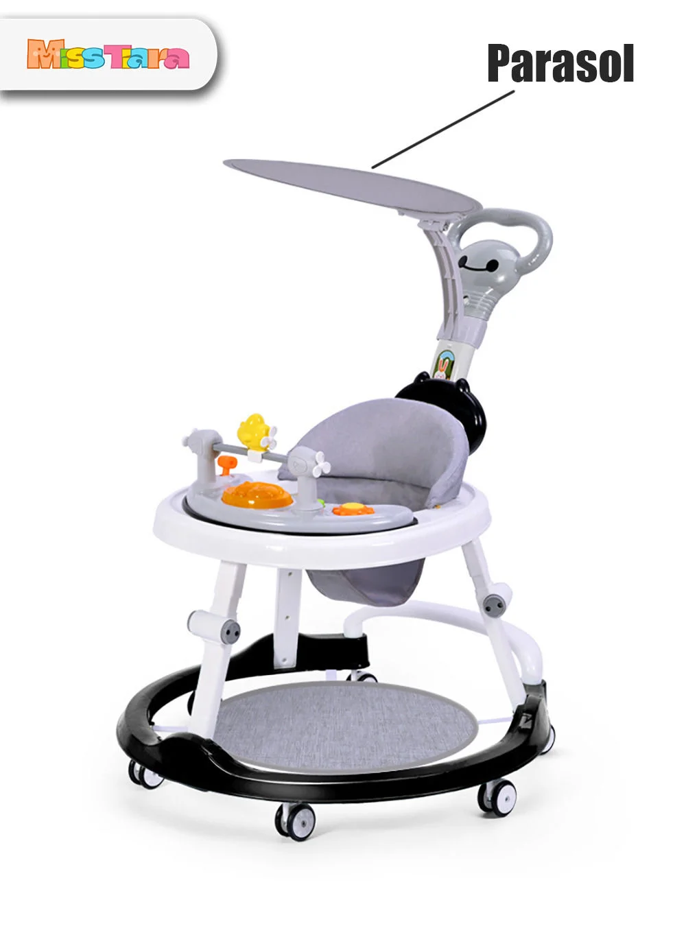 MissTiara 4-in-1 Multifunctional Baby Walker with Silent Wheels and Adjustable Height (Folding Design, Detachable Feeding Tray) opcpr
