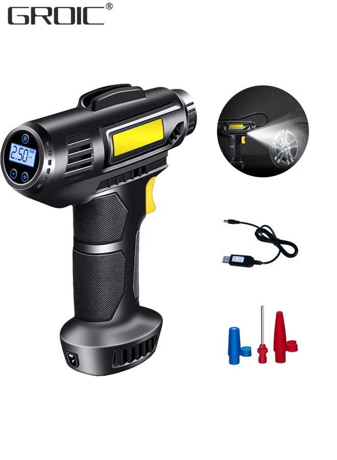 GROIC Portable Digital Tire Inflator Air Compressor with LED Light and Auto Shut Off for Car Motorcycle Bicycle (Compact) zvym7