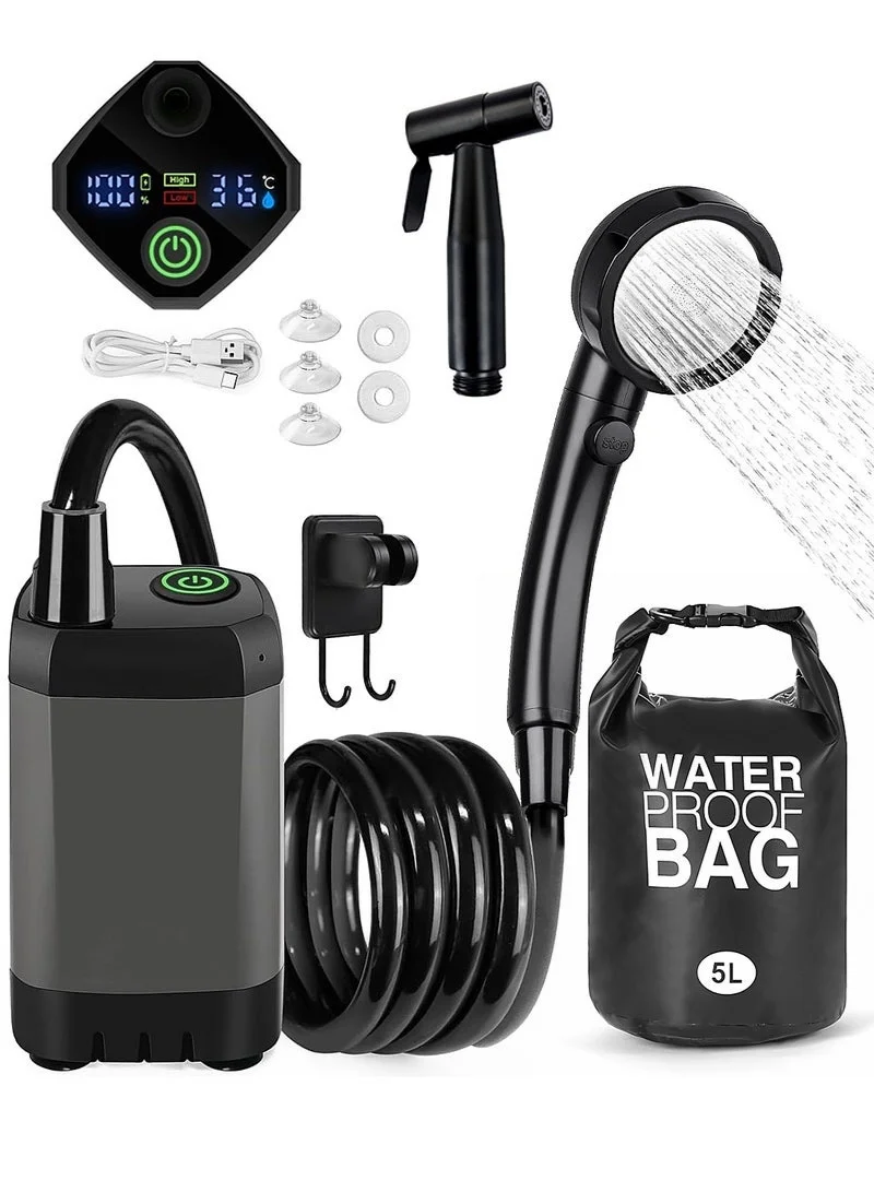 Arabest Portable Camping Shower Pump with Temperature Display and Dual Mode (6000mAh Battery, 150 Min Runtime) dn4hj
