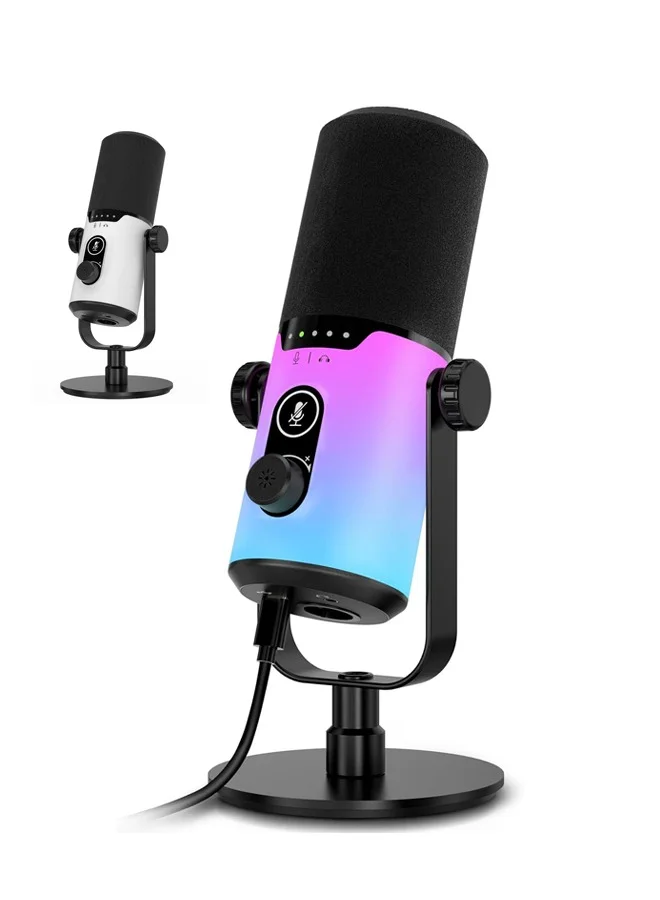 FDUCE USB XLR Dynamic Gaming Microphone Professional Podcast Recording Mic with RGB Lighting and Desktop Stand (White) qo89v