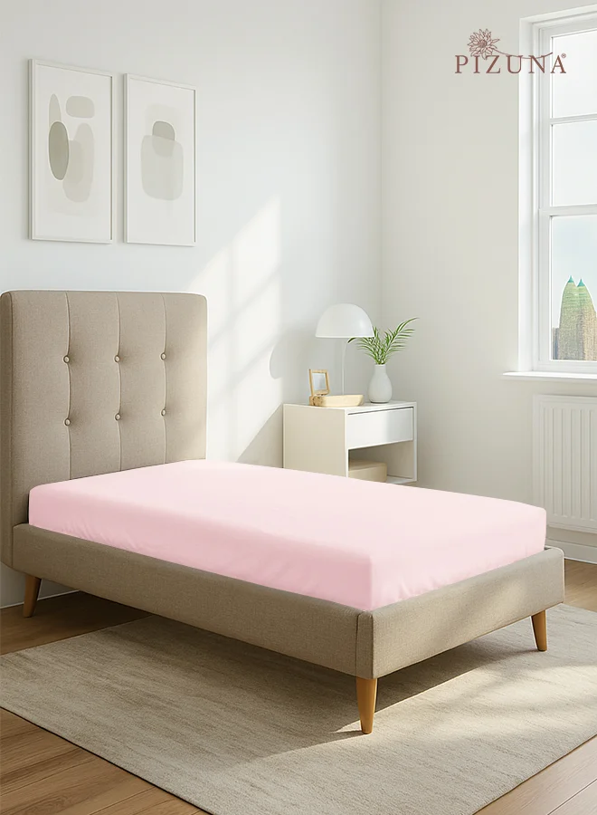 Pizuna Premium Combed Cotton Fitted Sheet, 400 Thread Count Long Staple Sateen Weave, Deep Pocket Bedding (Light Pink, 90x200 cm) xuqkv