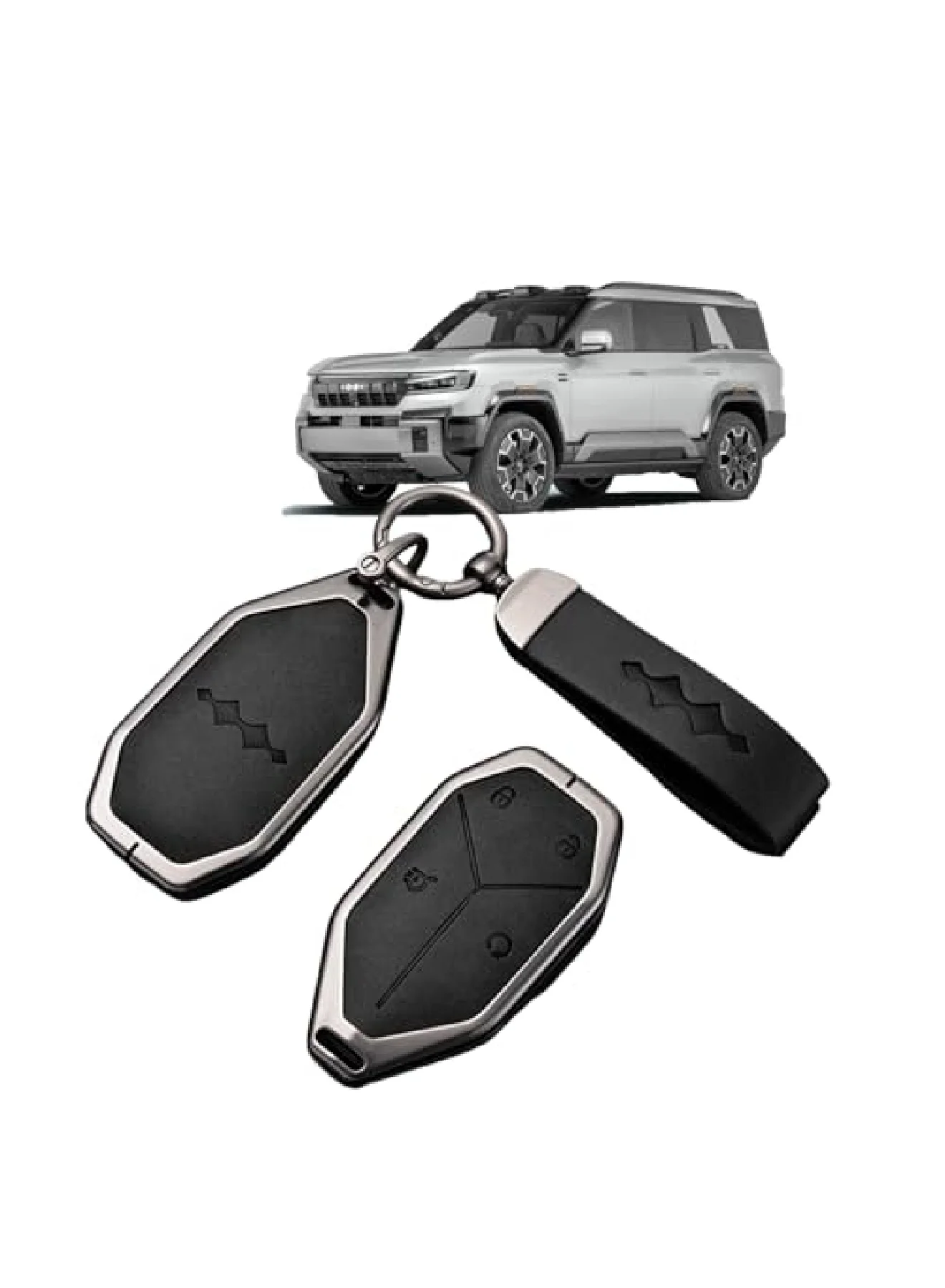 Adando Premium Metallic Alloy Car Key Fob Cover with Leather Keychain for Leopard 5/8 and Tai Series (Black) yyejl
