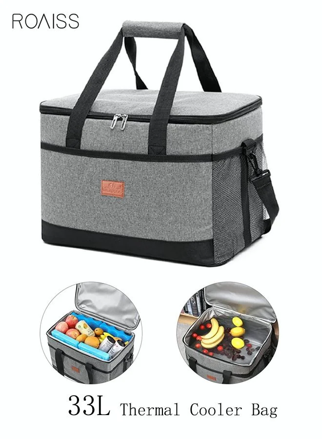 Roaiss Large Thermal Cooler Bag 33L Insulated Waterproof Oxford Picnic Lunch Carrier (Grey, 33L) vm0hx