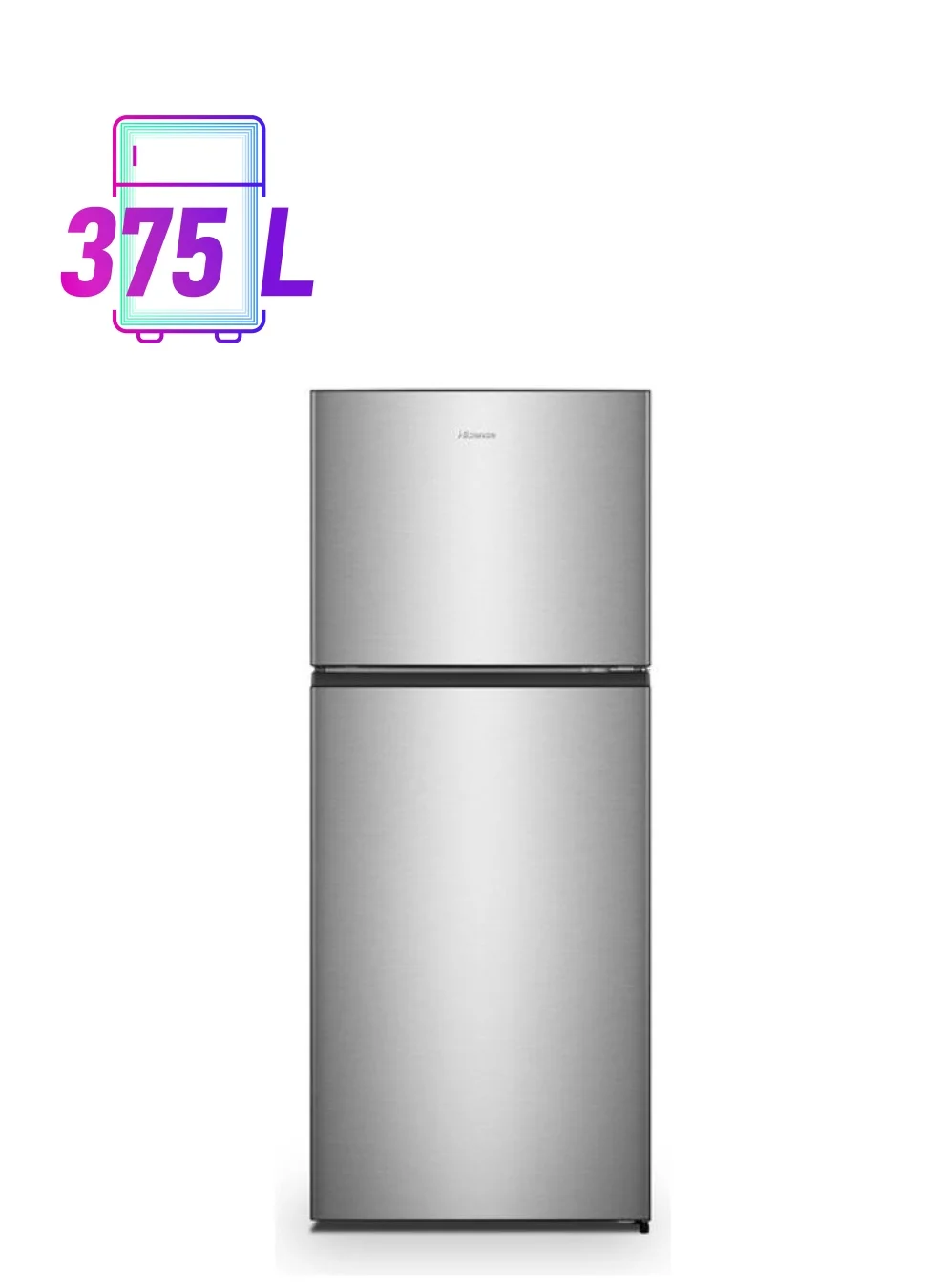 Hisense Top Mount Double Door Refrigerator with No Frost Technology and LED Interior Lighting (Stainless Steel, 375L Net Capacity) 74prx