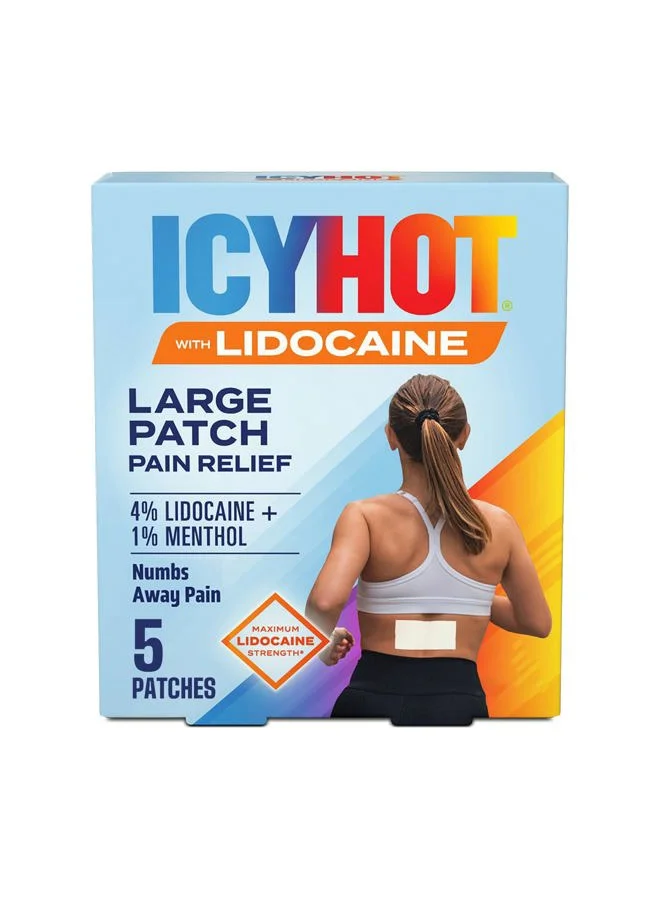 Premium Lidocaine Pain Relief Patches with Menthol for Minor Backaches and Muscle Strains (5 Count) fqdld