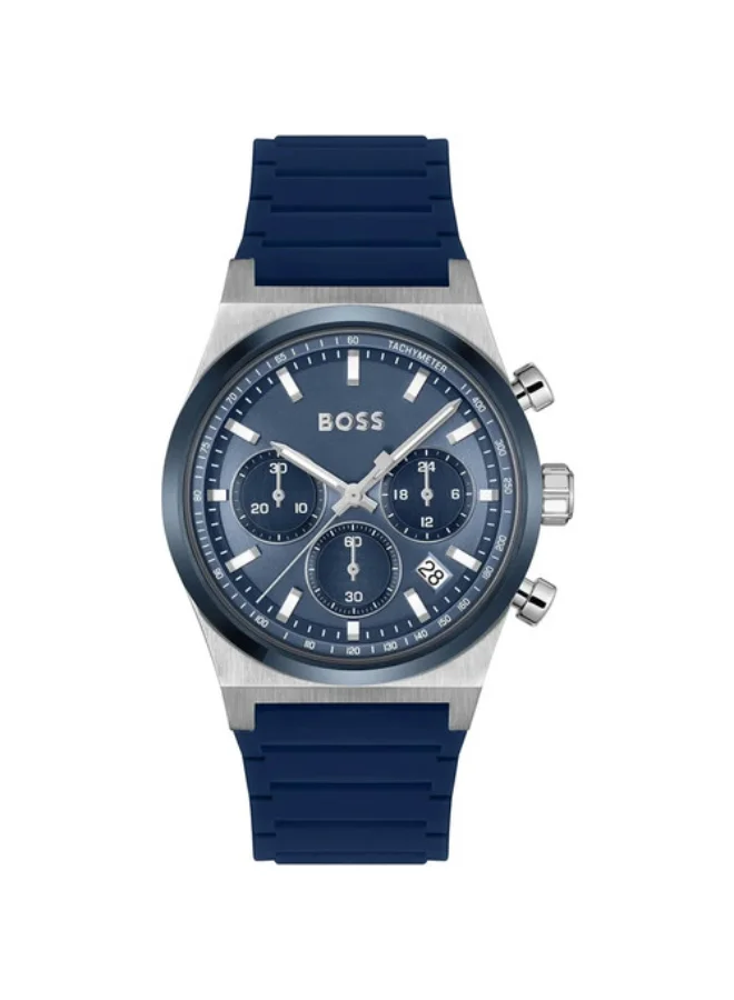 Premium Chronograph Quartz Watch with Silicone Band for Men (Blue, 44mm) 6u3a8