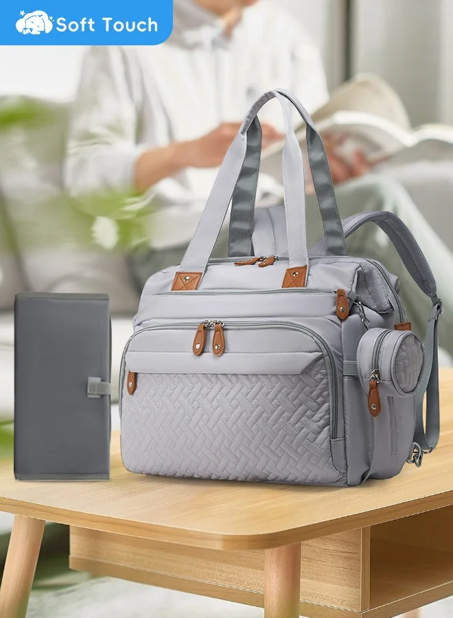 Soft Touch Large Baby Diaper Bag Backpack Waterproof Travel Tote with Changing Pad and Pacifier Case (Grey) rezj1