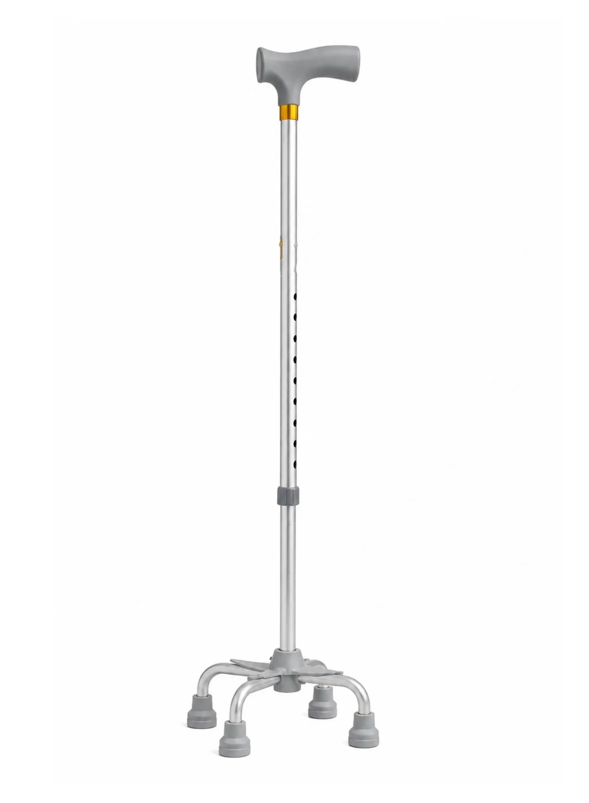 Panvil Adjustable Quad Walking Stick with Anti-Slip Rubber Base (Lightweight Aluminum, Height Adjustable, For Seniors & Rehabilitation) v1iv3