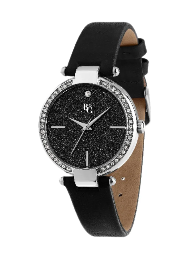 B&G Women's Analog Quartz Watch with Black Leather Band (34mm, Black) e0r7k