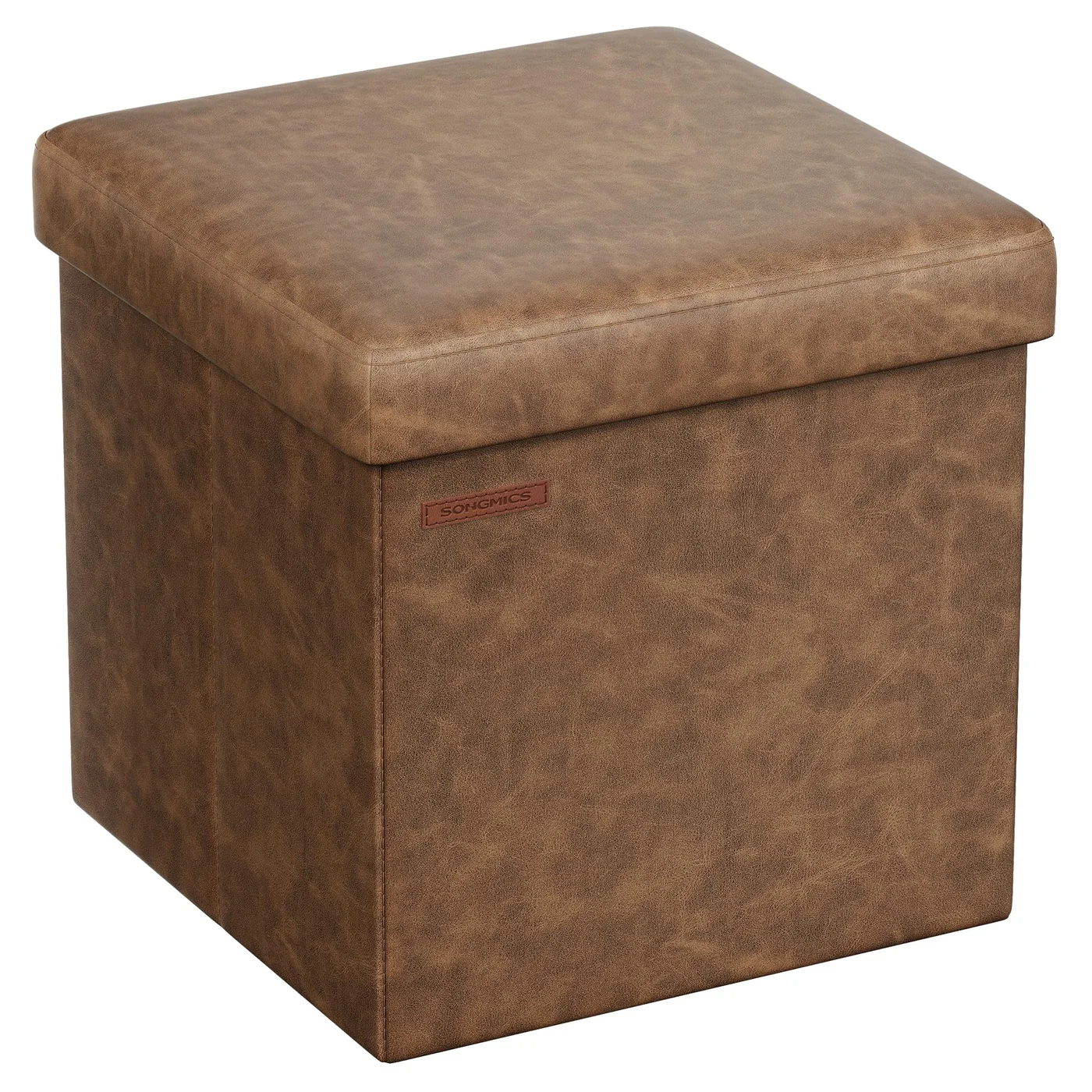 Premium Storage Ottoman Footstool with Synthetic Leather Upholstery (Coffee Brown, 38 cm) b6p2r