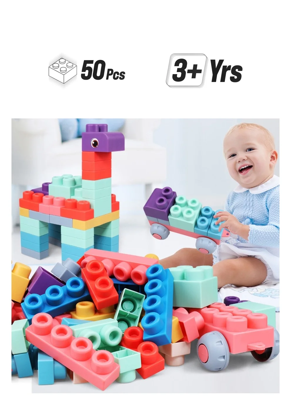 Unikbebe Soft Building Blocks Set, BPA-Free Silicone Stacking Toys for Toddlers, Educational Sensory Construction Blocks (50 Pieces) y1im7