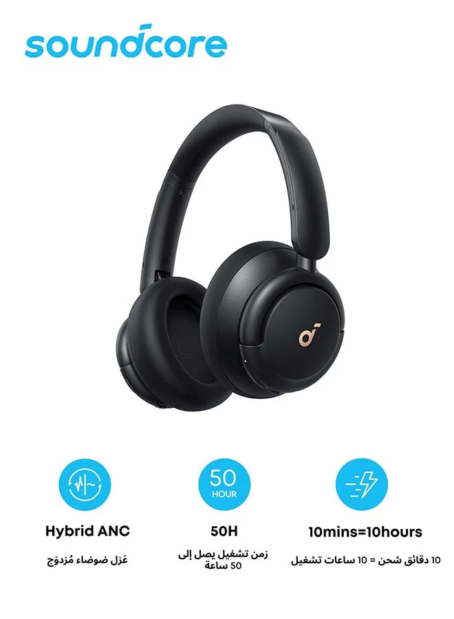Soundcore Q30 Hybrid Active Noise Cancelling Wireless Headphones, Over-Ear Bluetooth Headset with Hi-Res Sound and Soft Earcups (Black) b34ur
