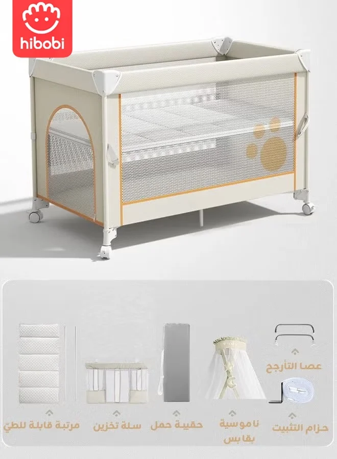 Premium Portable Folding Bedside Crib for Newborns - Multifunctional Baby Bassinet and Sleeping Basket with Mobile (Grey, 90x50x80 cm) lepam