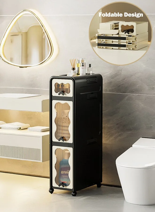 XiuWoo 3-Tier Slim Storage Cabinet with Movable Wheels, Adjustable Shelves, Anti-Tip Bathroom Organizer for Small Spaces (White, 80cm x 20cm x 40cm) jcp18