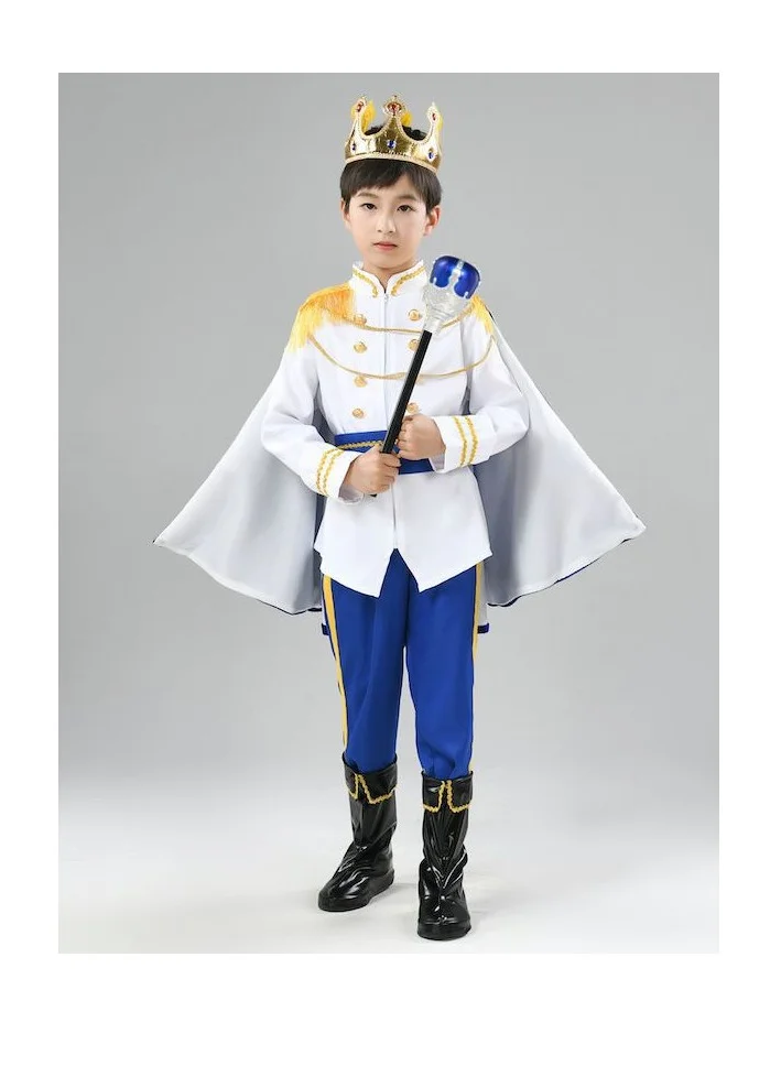 Premium Medieval Prince Charming Costume Set for Toddlers Royal Jacket Pants and Crown Outfit for Boys (Kids) mo05x