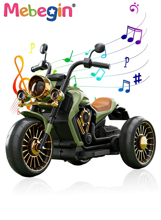 MEBEGIN Electric Motorcycle for Kids 3-Wheel Ride-on Toy with LED Lights and Music (Red, 80cm) fgr52